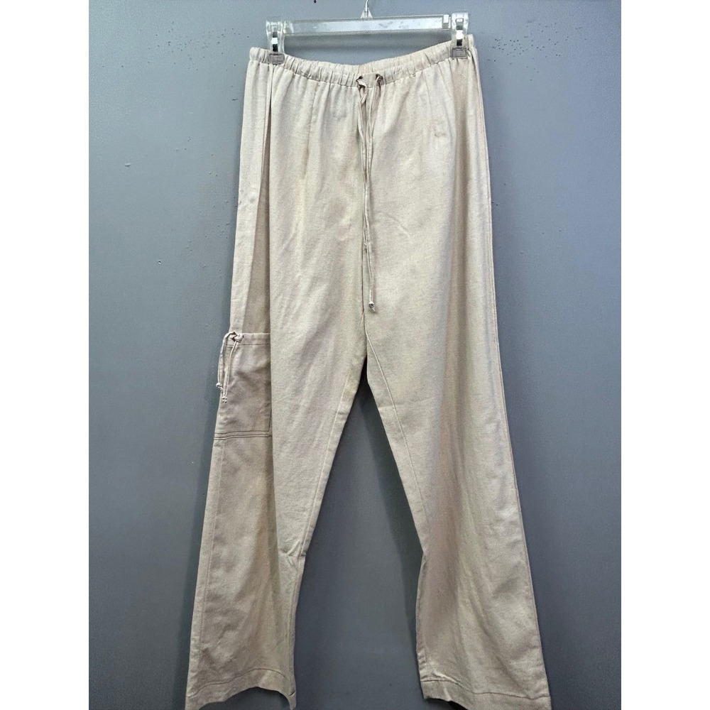 Produce Company Pants Womens‎ Medium Beige Linen Cotton Cargo Straight Leg
